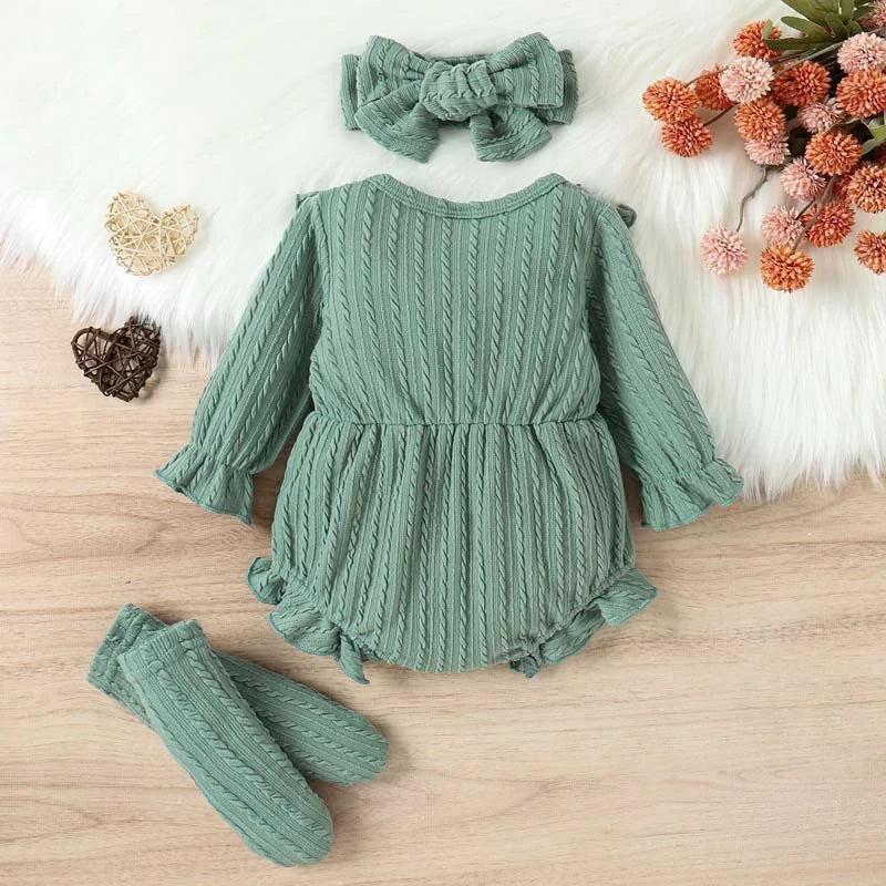 Baby Girl Ruffle Solid Sweater Romper