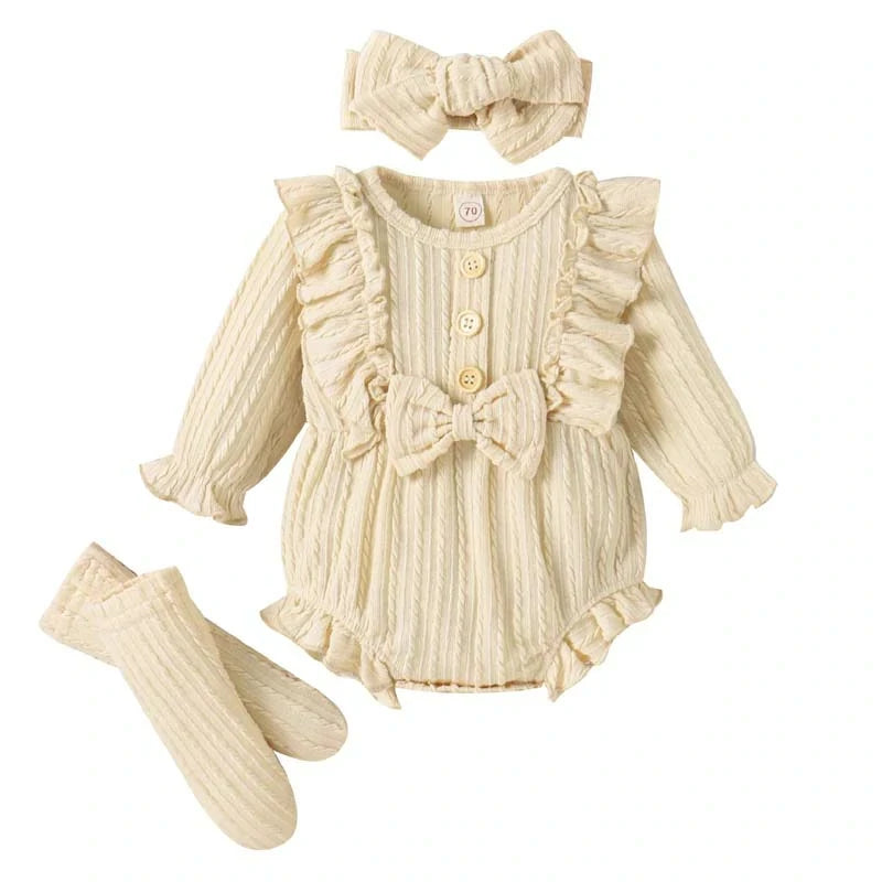 Baby Girl Ruffle Solid Sweater Romper