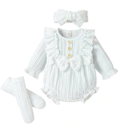 Baby Girl Ruffle Solid Sweater Romper