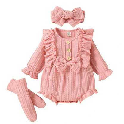 Baby Girl Ruffle Solid Sweater Romper