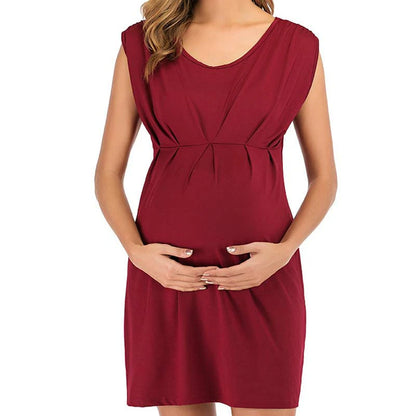 SOLID COLOR MATERNITY DRESS