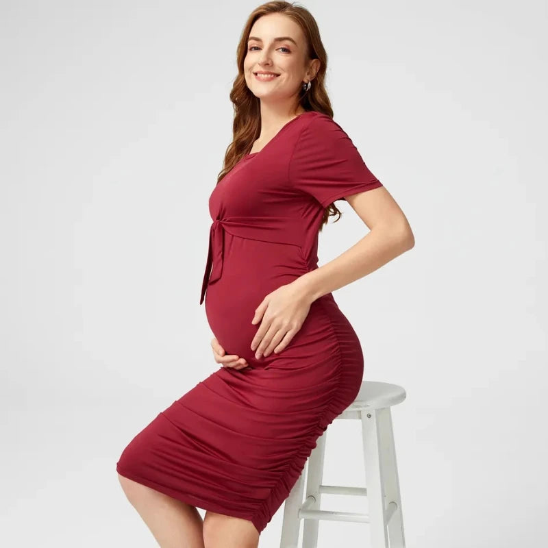 MATERNITY SIDE PLEATED DRESS