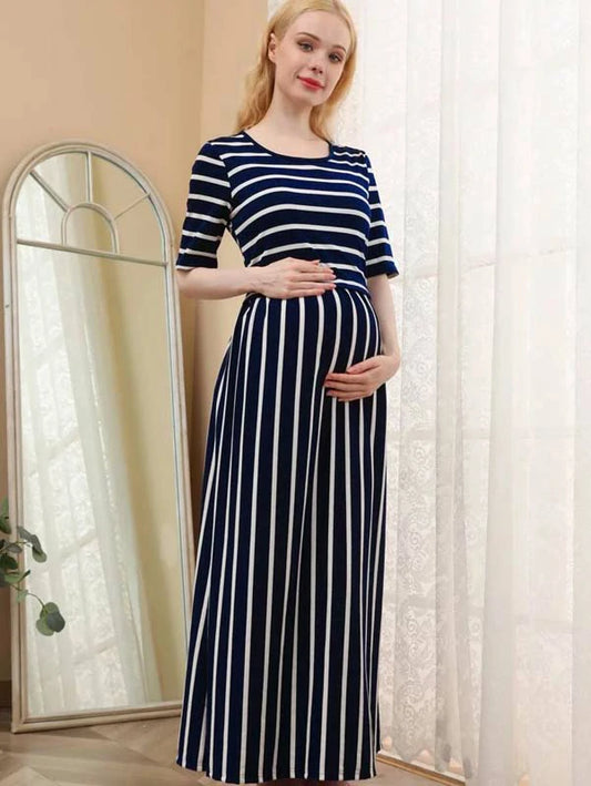 STRIPED PRINT MATERNITY NURSING DRESS