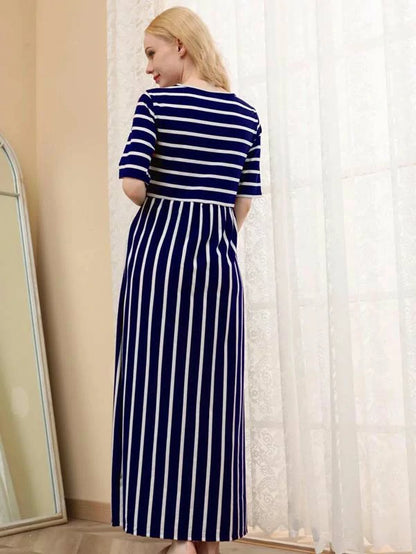 STRIPED PRINT MATERNITY NURSING DRESS