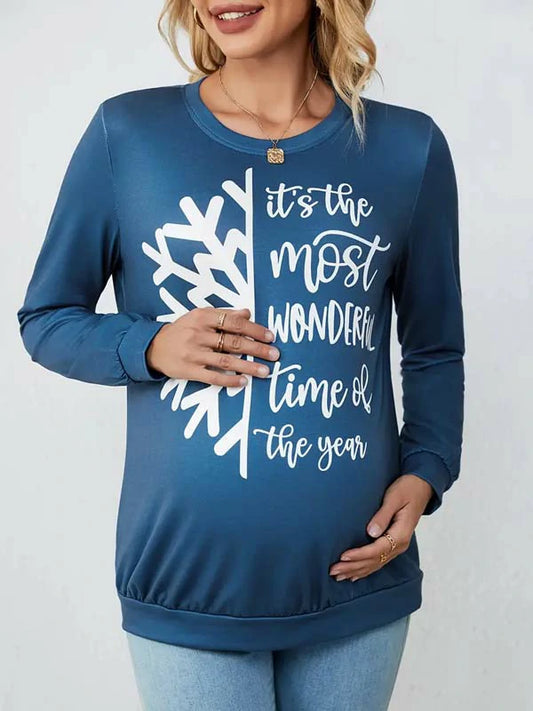 MATERNITY SNOWFLAKE LETTER PRINT SWEATSHIRT