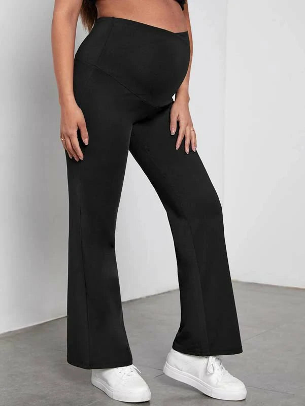 MATERNITY SOLID COLOR HIGH WAIST WIDE LEG PANTS