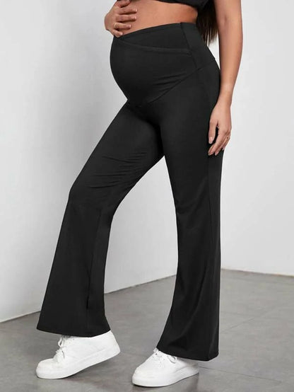 MATERNITY SOLID COLOR HIGH WAIST WIDE LEG PANTS