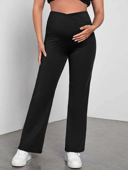 MATERNITY SOLID COLOR HIGH WAIST WIDE LEG PANTS