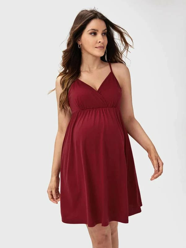 MATERNITY SOLID FLARED HEM SLIP DRESS