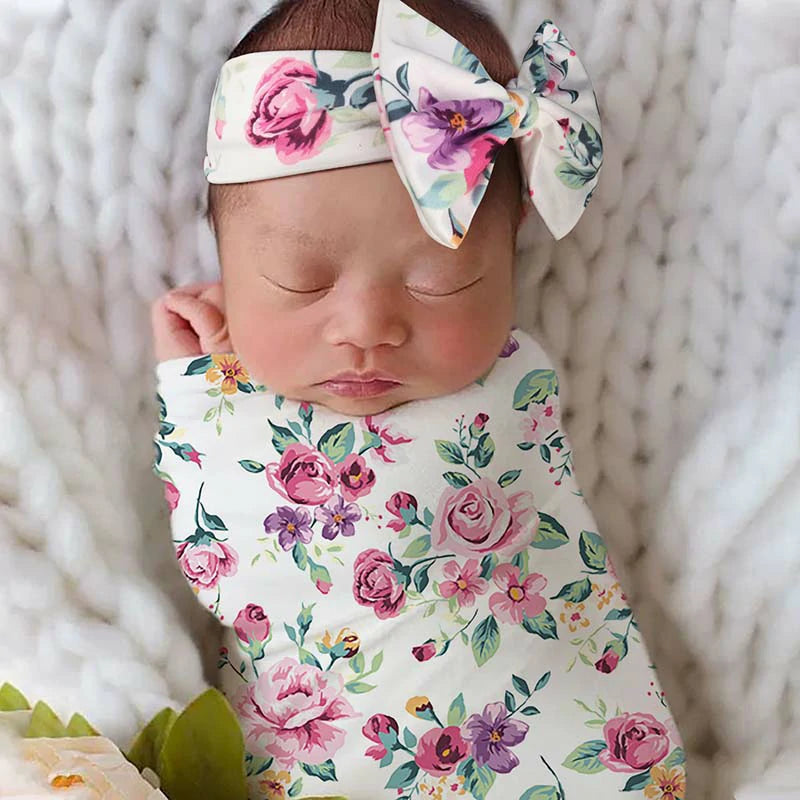 Newborn Swaddle Blanket with Headband Set