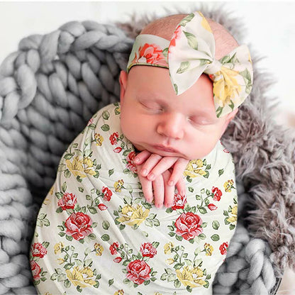 Newborn Swaddle Blanket with Headband Set