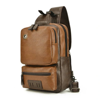 Retro PU leather sling backpack