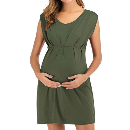 SOLID COLOR MATERNITY DRESS