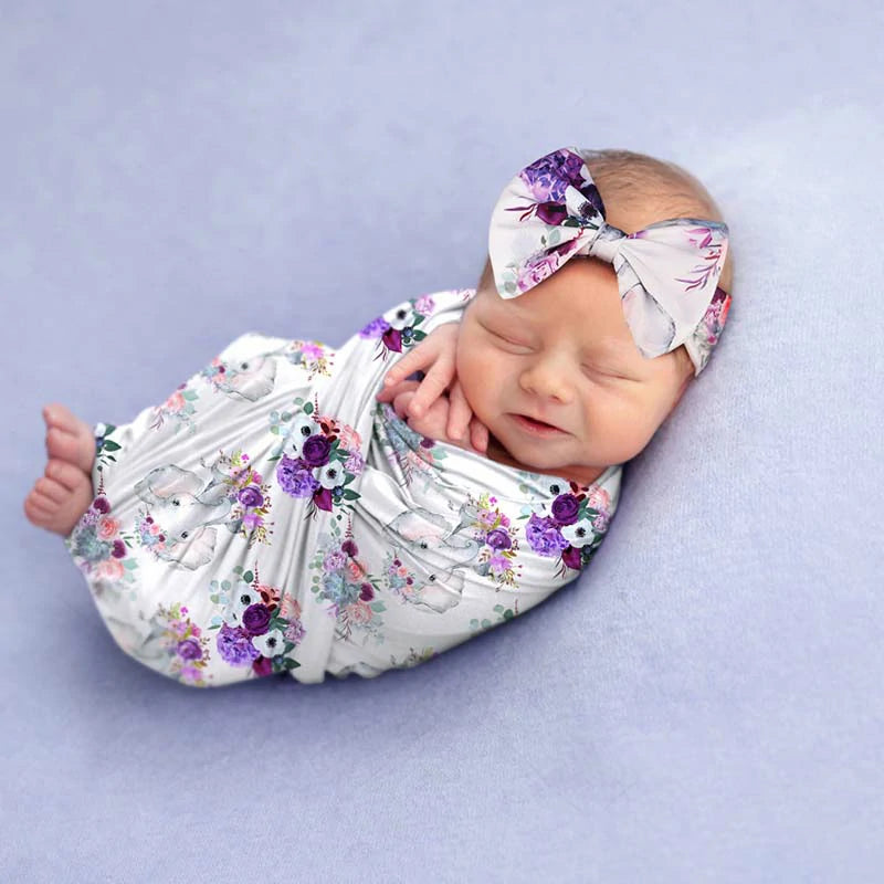 Newborn Swaddle Blanket with Headband Set