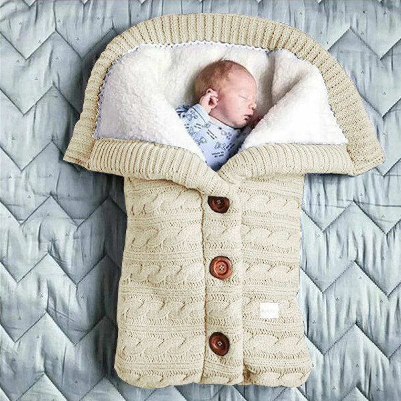 Baby Button Knitted Swaddle Blanket