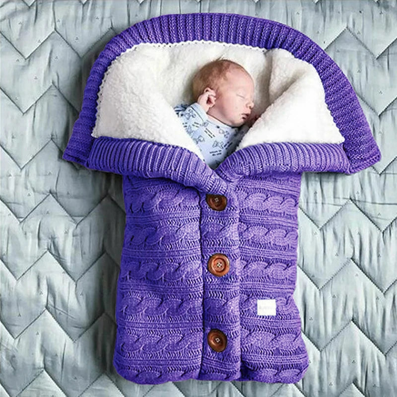 Baby Button Knitted Swaddle Blanket