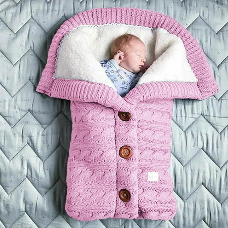 Baby Button Knitted Swaddle Blanket