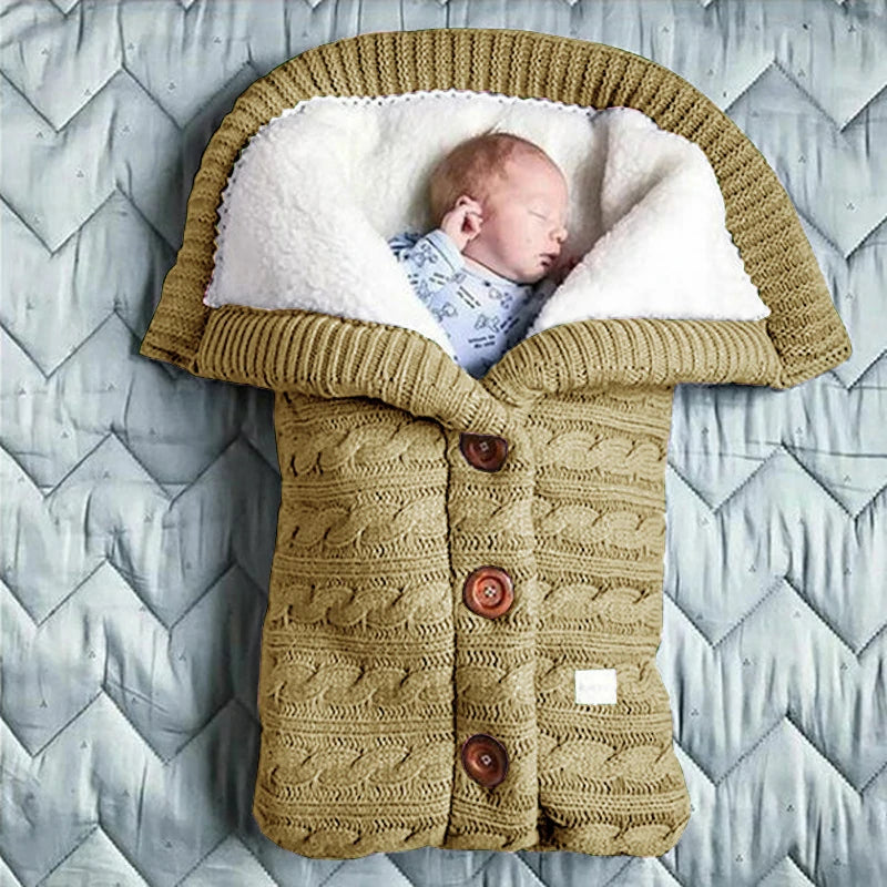 Baby Button Knitted Swaddle Blanket