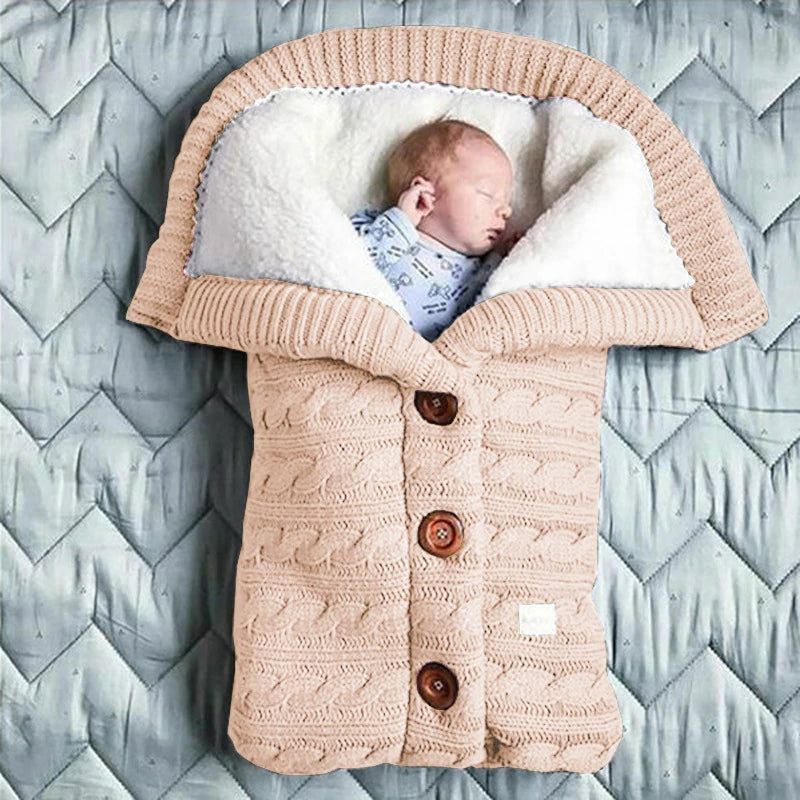 Baby Button Knitted Swaddle Blanket