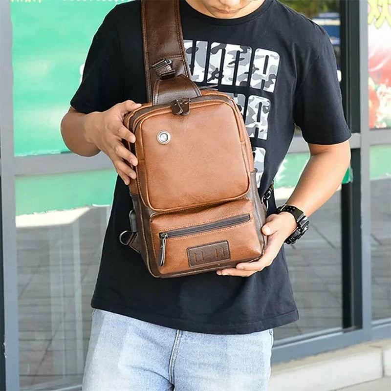 Retro PU leather sling backpack